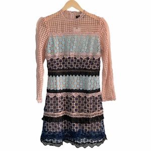 Few Moda Lace Striped Long Sleeve Dress